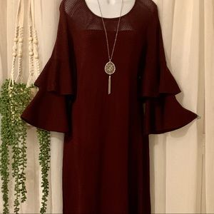 Lane Bryant Burgundy Sweater Dress with Double Bell Sleeves. Sz 18/20